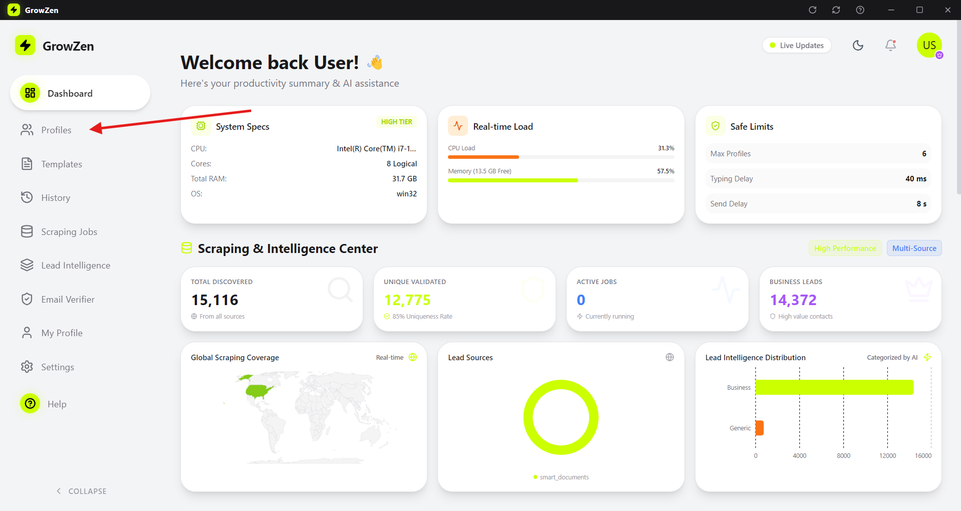 Open the profiles page