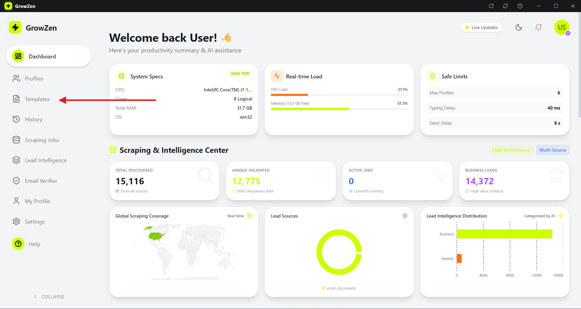 Open the templates page