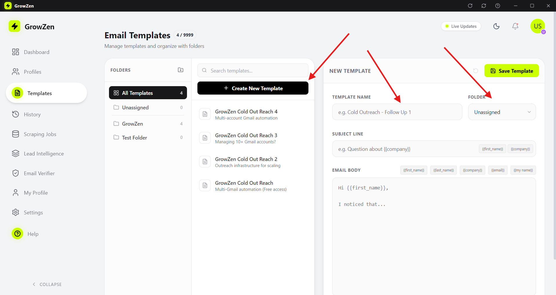 Create and save templates